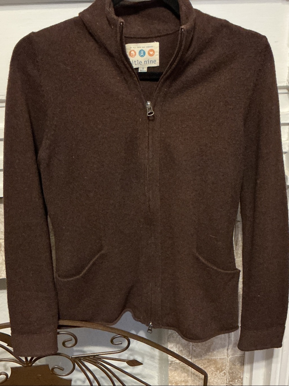 Title Nine Brown Zip Front Knit Cardigan